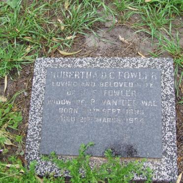 FOWLER Hubertha D.C. formerly VAN DER WAL 1889-1984