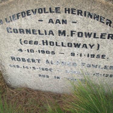 FOWLER Robert Alfred 1900-1983 &amp; Cornelia M. HOLLOWAY 1905-1959