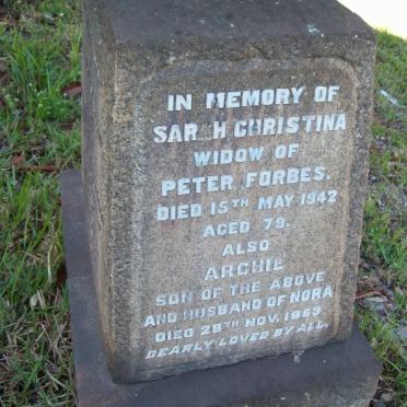 FORBES Ernest Peter McLeod -1916 :: FORBES Peter ?? :: FORBES Sarah Christina -1942 :: FORBES Archie -1953