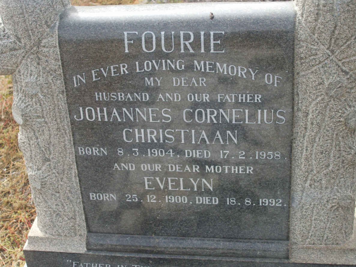 FOURIE Johannes Cornelius Christiaan 1904-1958 &amp; Evelyn 1900-1992