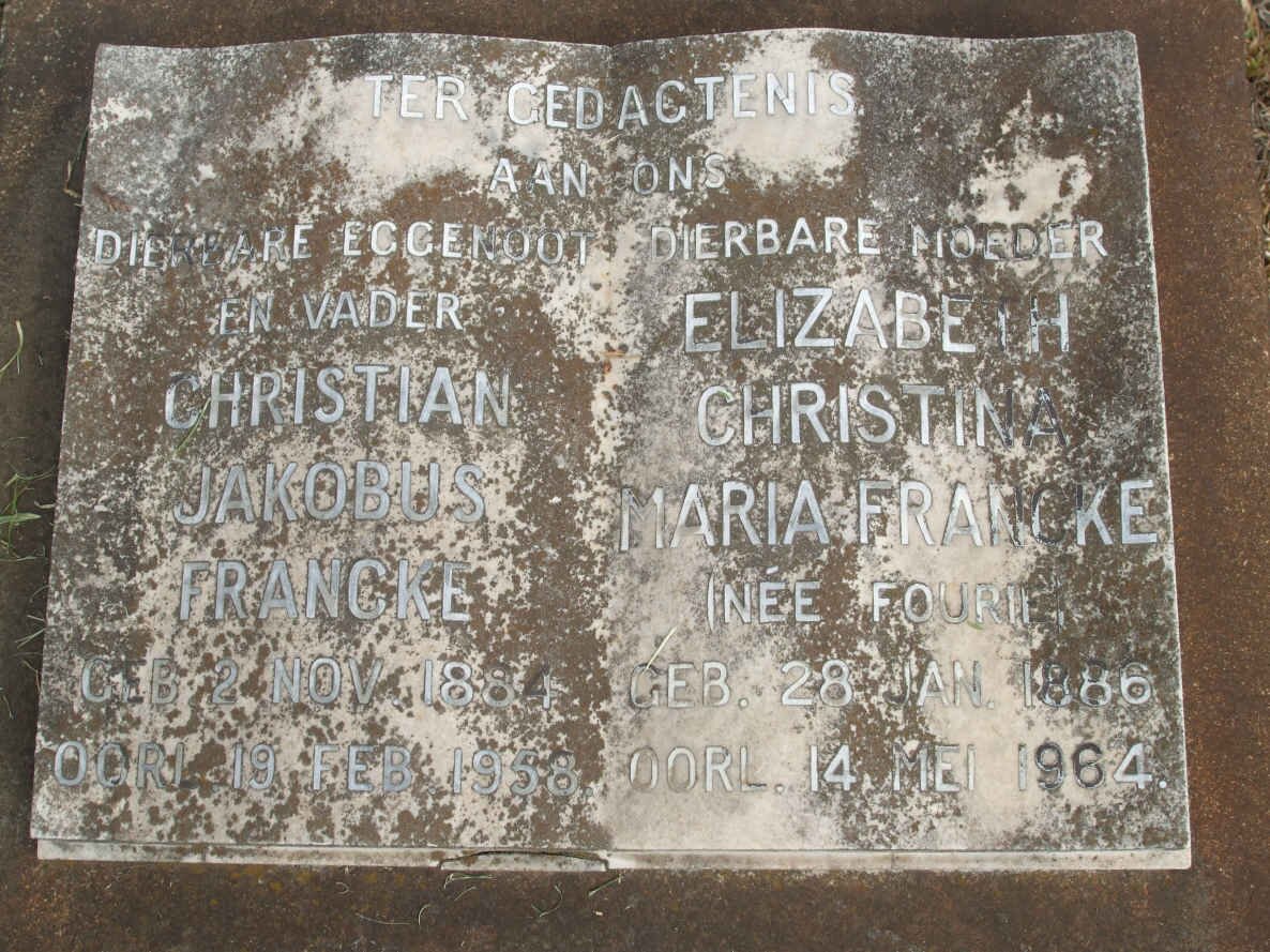 FRANCKE Christian Jakobus 1884-1958 &amp; Elizabeth Maria Christina FOURIE 1886-1964