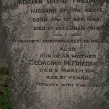 FREDERICKS Adrian David 1862-1918 :: FRIEDRICKS Georgina M. -1941