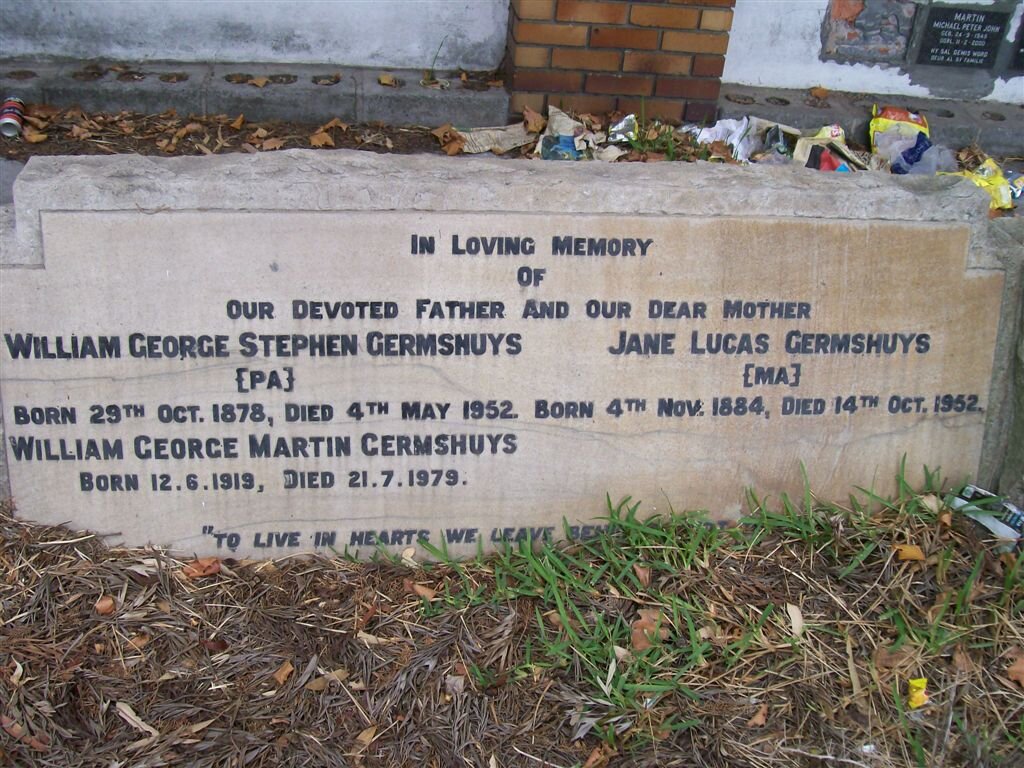 GERMSHUYS William George Stephen 1878-1952 &amp; Jane Lucas 1884-1952 :: GERMSHUYS William George Martin 1919-1979