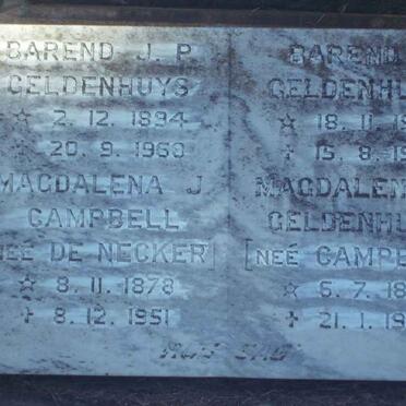 GELDENHUYS Barend J.P. 1894-1968 &amp; Magdalena J. Campbell DE NECKER 1878-1951
