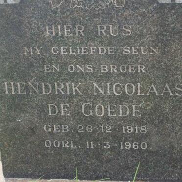 GOEDE Hendrik Nicolaas, de 1918-1960