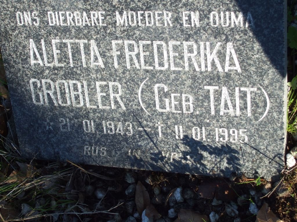 GROBLER Aletta Frederika nee TAIT 1943-1995
