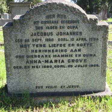 GROVE Jacobus Johannes 1880-1954 &amp; Anna-Marie 1880-1969