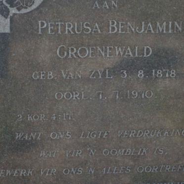 GROENEWALD Petrusa Benjamina nee VAN ZYL 1878-1970