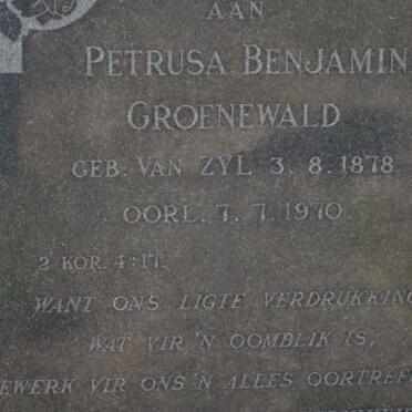 GROENEWALD Petrusa Benjamina nee VAN ZYL 1878-1970