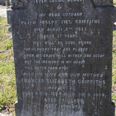 GRIFFITHS Peter Joseph Viek -1923 &amp; Frances Elizabeth KOTZE 1884-1959