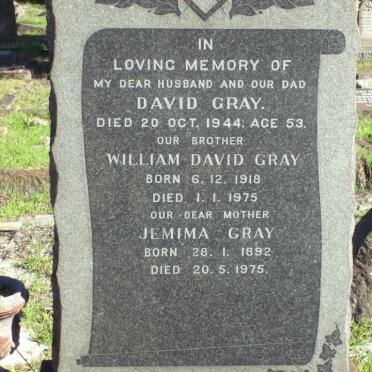 GRAY David  -1944 &amp; Jemima 1892-1975 :: GRAY William David 1918-1975