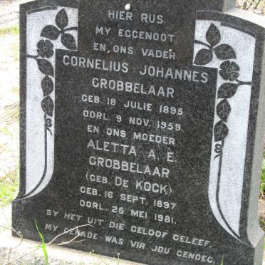 GROBBELAAR Cornelius Johannes 1895-1959 &amp; Aletta A.E. DE KOCK 1897-1981
