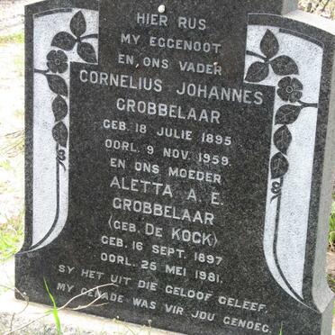 GROBBELAAR Cornelius Johannes 1895-1959 &amp; Aletta A.E. DE KOCK 1897-1981