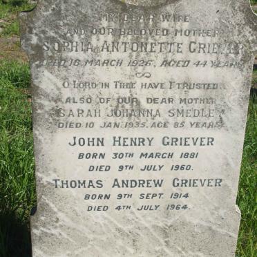 GRIEVER John Henry 1881-1960 &amp; Sophia Antonette -1926 