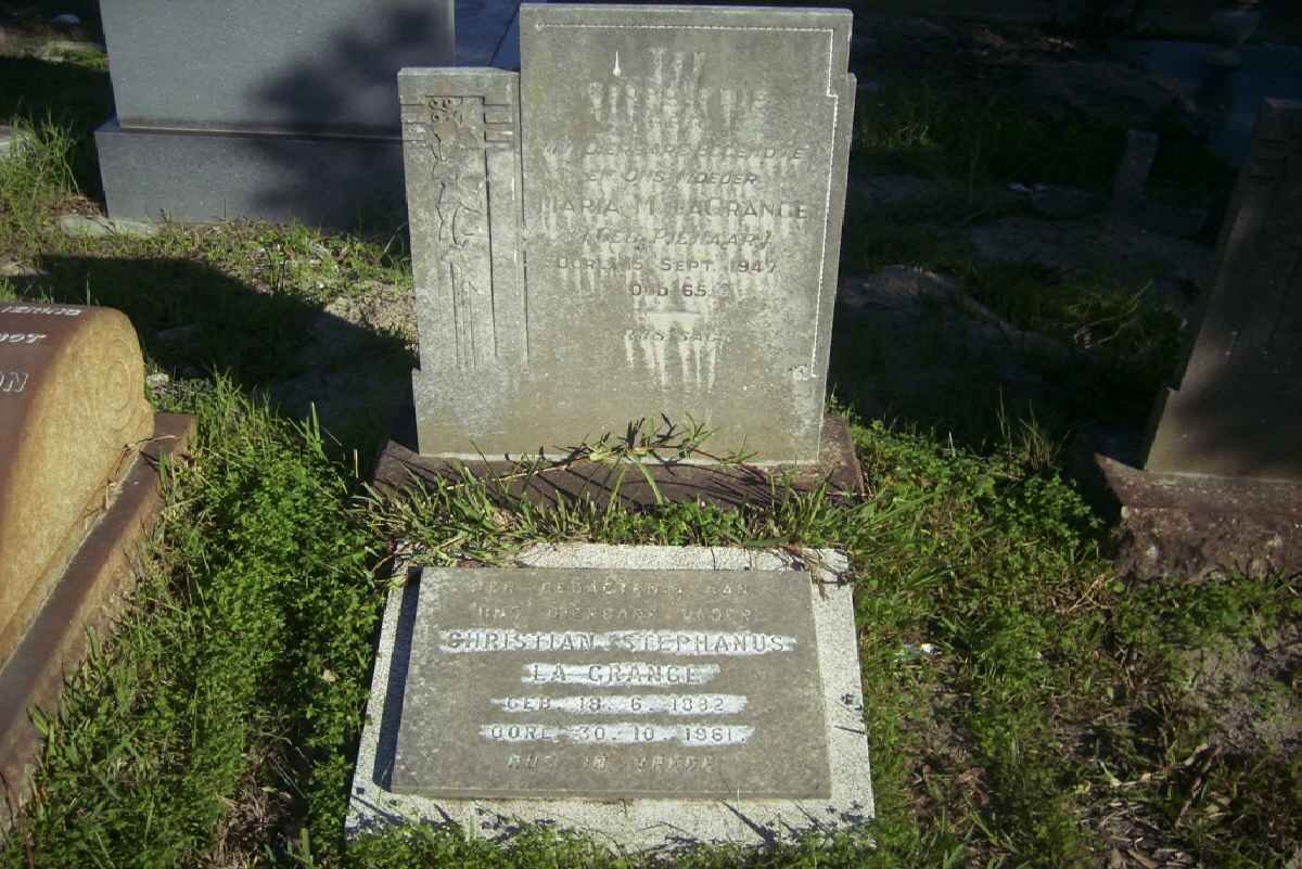 GRANGE Christian Stephanus, la 1882-1961 &amp; Maria M. PIENAAR -1947