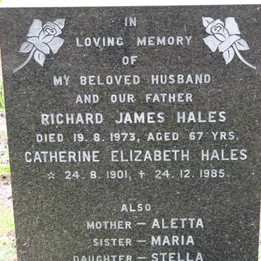 HALES Richard James -1973 &amp; Catherine Elizabeth 1901-1985