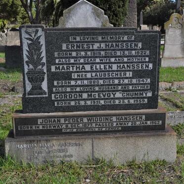 HANSSEN Johan Peder Widding 1877-1962 &amp; Martha Ellen LAUBSCHER 1880-1947