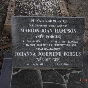 HAMPSON Marion Joan nee FORGUS 1936-1991 :: FORGUS Johanna Josephine nee Mc GEE 1912-2000