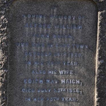 HAIGH Alfred William John -1928 &amp; Edith May -1956 