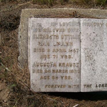 HANEMANN Elizabeth Otillie -1957 ::  KRAUSE Augusta -1930
