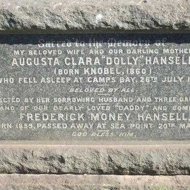 HANSELL Frederick Money 1859-1935 &amp; Augusta Clara KNOBEL 1860-1929