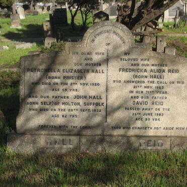 HALL John -1932 &amp; Petronella Elizabeth PHISTER -1920 :: REID David -1982 &amp; Fredricka Alida HALL -1963