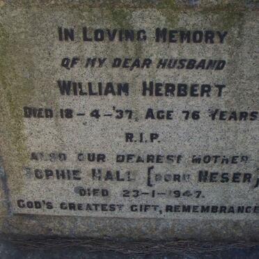 HALL William Herbert -1937  &amp; Sophia NESER -1947