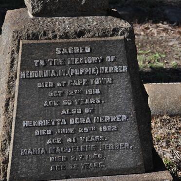 HERRER Hendrina M. -1918 :: HERRER Henrietta Dora -1922 :: HERRER Maria Magdelene -1960