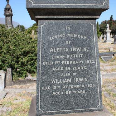 IRWIN William -1926 &amp; Aletta nee du TOIT -1922