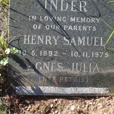 INDER Henry Samuel 1892-1975 &amp; Agnes Julia PETRIE 1903-1989