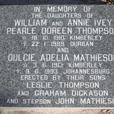 THOMPSON Pearle Doreen 1910-1989 :: MATHIESON Dulcie Adelia 1913-1993