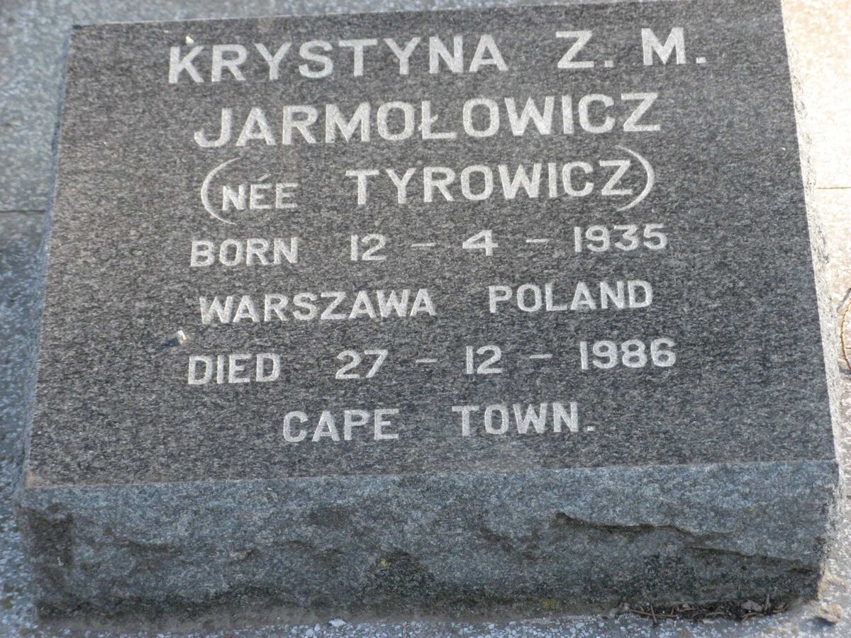 JARMOLOWICZ Krystyna Z.M. nee TYROWICZ 1935-1986