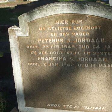JORDAAN Peterus J.  -1949 :: JORDAAN Francina S.  -1942