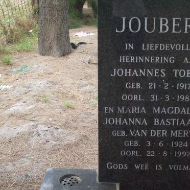JOUBERT Johannes Tobias 1917-1982 &amp; Maria Magdaloena Johanna Bastiaanse Van Der MERWE 1924-1992