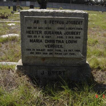 JOUBERT Johannes Petrus 1890-1948 &amp; Hester Susanna 1897-1986 :: VERCUEIL Maria Christina Louw 1925-1986