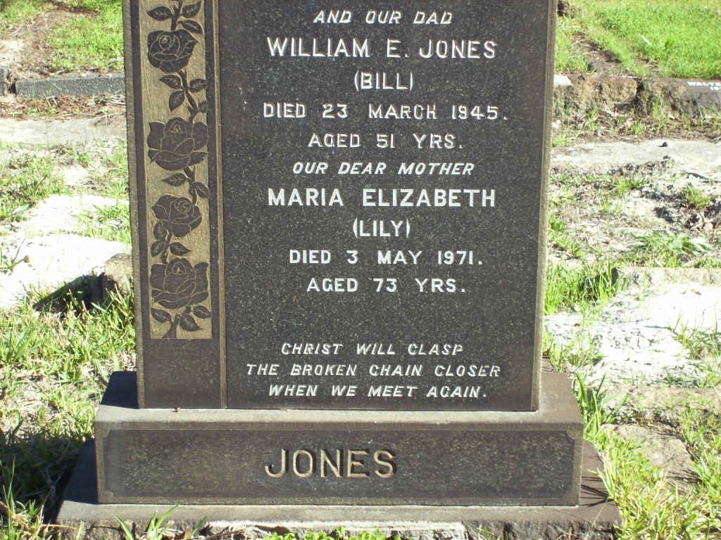 JONES William E. -1945 &amp; Maria Elizabeth -1971 