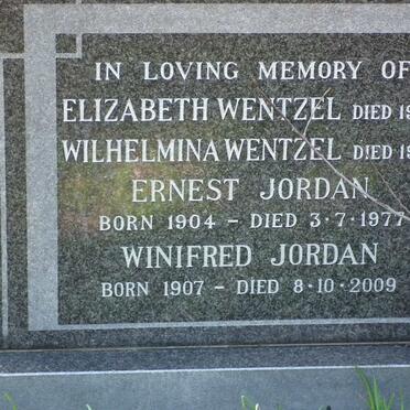 JORDAN Ernest 1904-1977 &amp; Winifred 1907-2009 :: WENTZEL Elizabeth -1929 :: WENTZEL Wilhelmina -1948