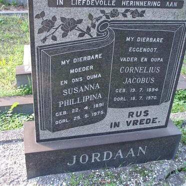 JORDAAN Cornelius Jacobus 1894-1970 &amp; Susanna Phillipina 1891-1975
