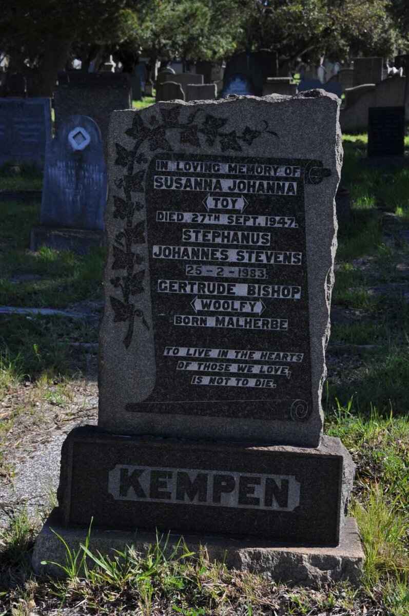 KEMPEN Susanna Johanna -1947 :: STEVENS Stephanus Johannes -1983 :: BISHOP Gertrude nee MALHERBE