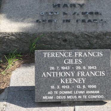 KEENEY Anthony Francis 1913-1996 :: GILES Terence Francis 1943-1943