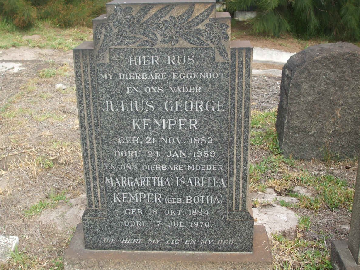 KEMPER Julius George 1882-1959 &amp; Margaretha Isabella BOTHA 1894-1970