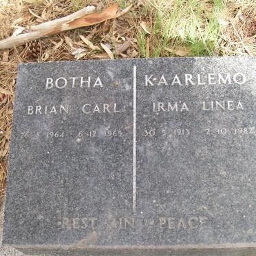 KAARLEMO Irma Linea 1913-1982 ::  BOTHA Brian Carl 1964-1965