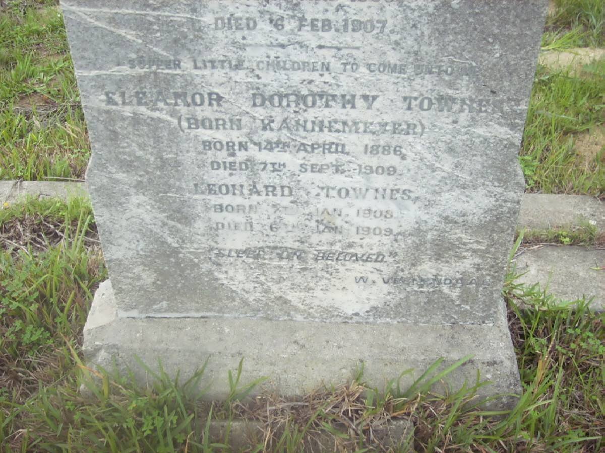 TOWNES Eleanor Dorothy 1886-1909 nee KANNEMEYER :: TOWNES Leonard 1905-1909