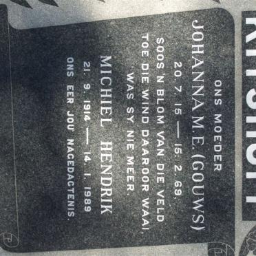 KITSHOFF Michiel Hendrik 1914-1989 &amp; Johanna M.E. GOUWS 1915-1969