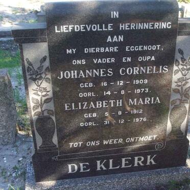 KLERK Johannes Cornelis, de 1909-1973 &amp; Elizabeth Maria 1912-1976