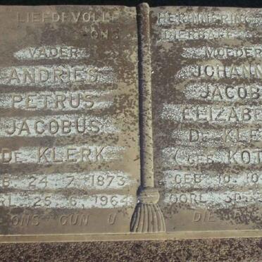KLERK Andries Petrus Jacobus, de 1873-1964 &amp; Johanna Jacoba Elizabeth KOTZE 1877-1956