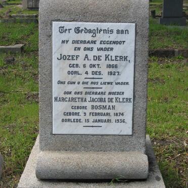KLERK Jozef A., de 1866-1927 &amp; Margaretha Jacoba BOSMAN 1874-1936