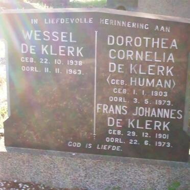 KLERK Frans Johannes, de 1901-1973 &amp; Dorothea Cornelia HUMAN 1903-1973 :: DE KLERK Wessel 1938-1963
