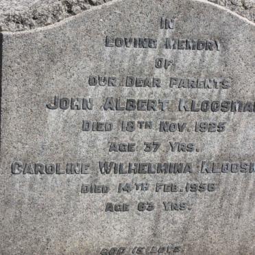 KLOOSMAN John Albert -1925 &amp; Caroline Wilhelmina -1956