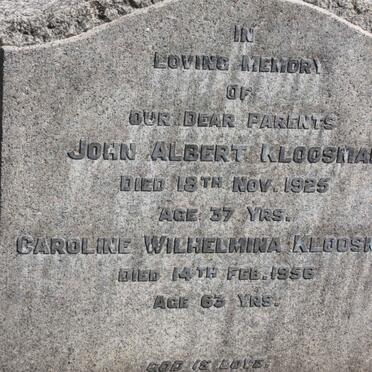 KLOOSMAN John Albert -1925 &amp; Caroline Wilhelmina -1956